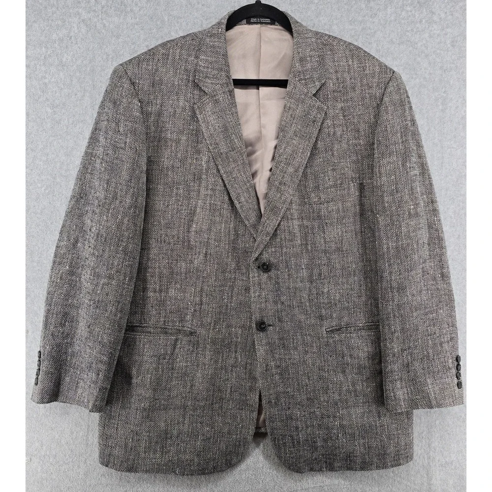 Stafford Blazer 46R 100% Silk Tweed Black White Sport Coat Two Button